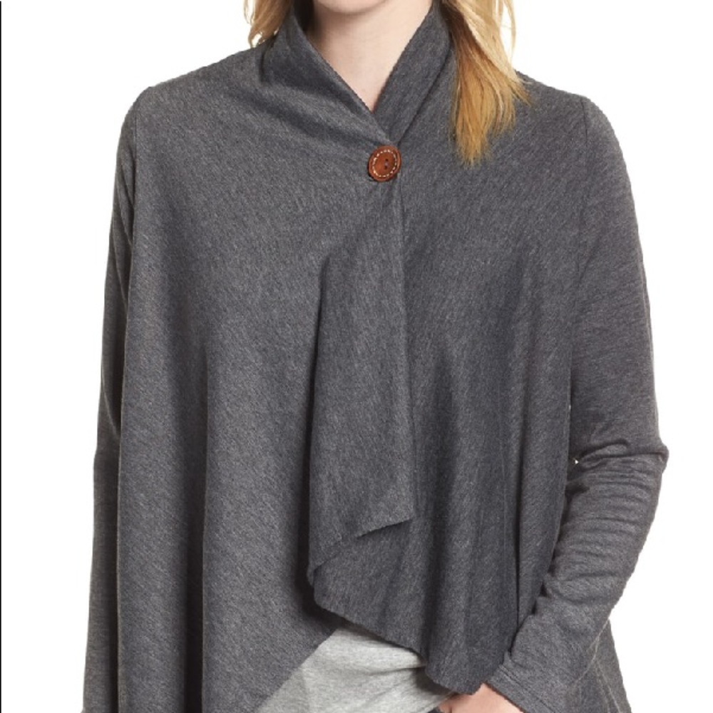 Bobeau one-button fleece wrap cardigan NWT